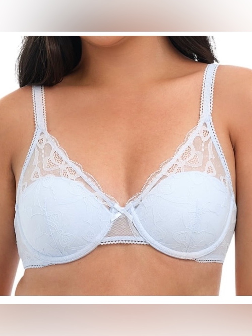 No Boundaries Women's Light Blue Bow Lace Underwire Half Cup Bra size 38C